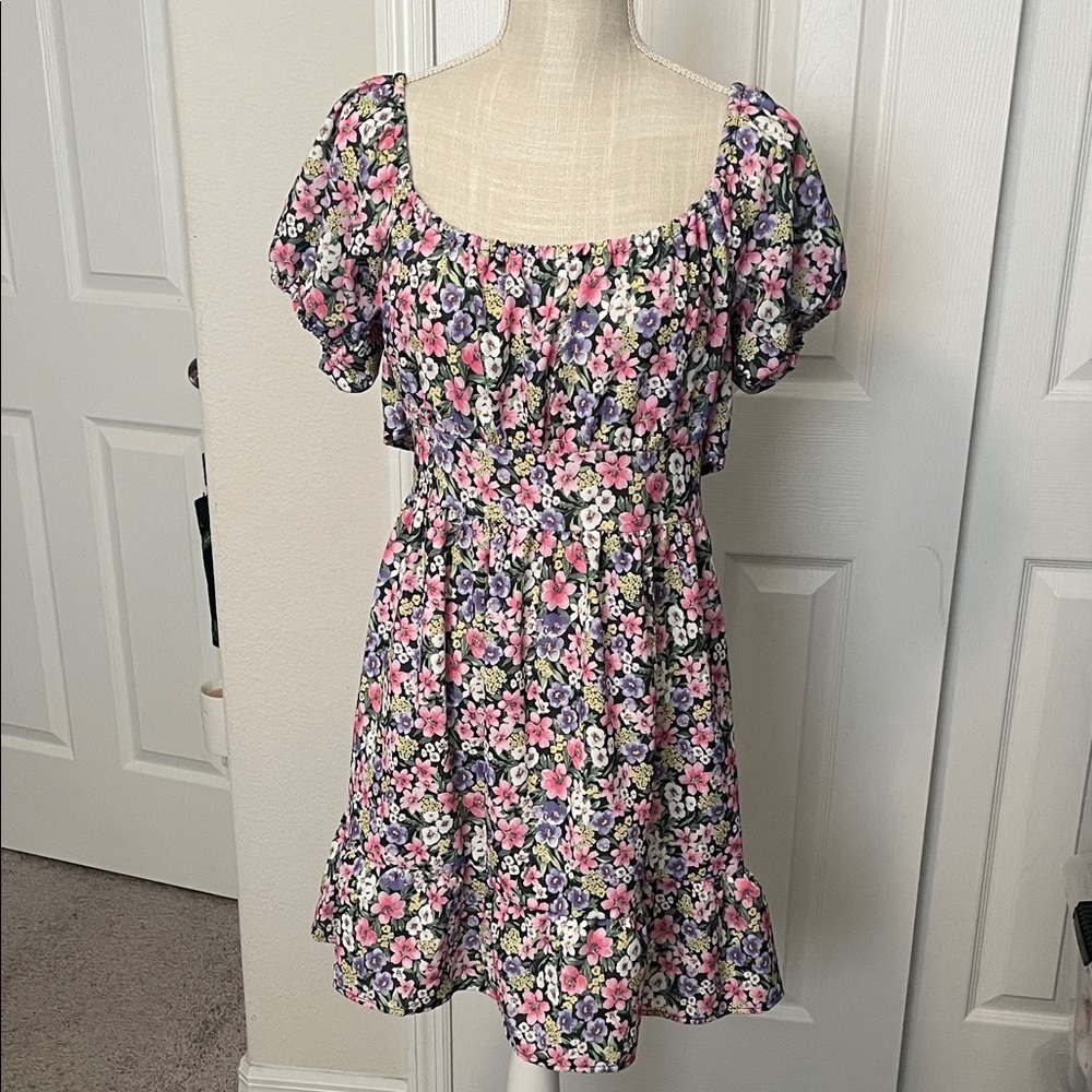 Velvet Torch Floral Puff Sleeve Mini Dress - Picture 2 of 11